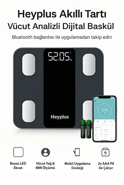 Dijital Baskül Akıllı Tartı - Yağ Su Kas Ölçerli Vücut Analiz Baskülü