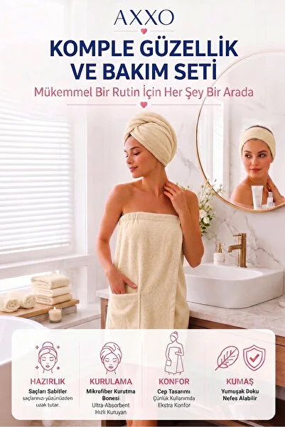 3'lü Spa Bakım Seti - Mikrofiber Spa Havlusu, Saç Bonesi ve Saç Bandı (3 lü Set)